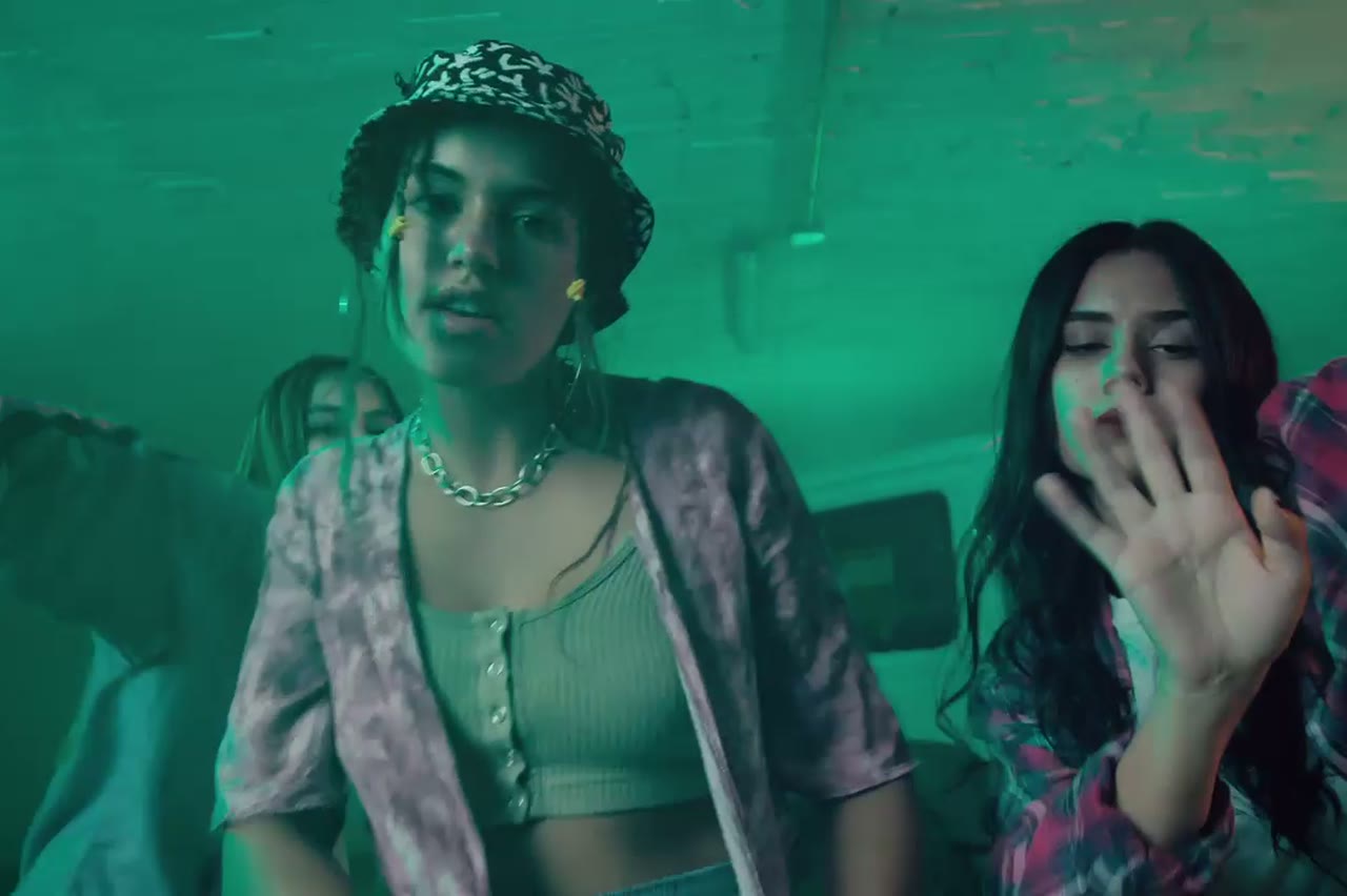 Two rappers with a boombox on a sunlit 1990s sidewalk, retro AI duo clip